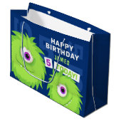 かわいい小さな怪物、青と緑 ラージペーパーバッグ (正面アングル)