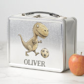 かわいい小さな恐竜がサッカーをする オーダーメイド メタルランチボックス (インサイチュ)