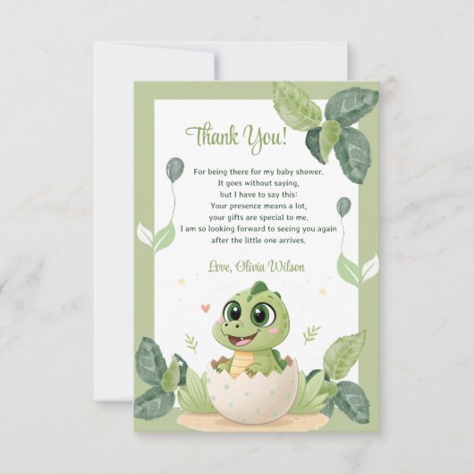 かわいい小さな恐竜が赤ちゃんのシャワーを途中にある サンキューカード (正面)
