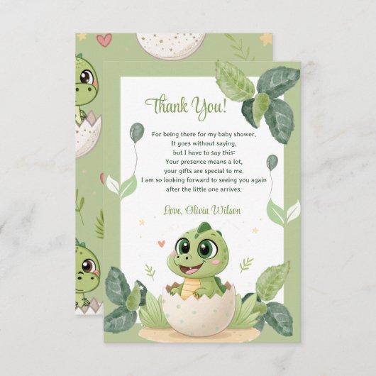 かわいい小さな恐竜が赤ちゃんのシャワーを途中にある サンキューカード (正面/裏面)