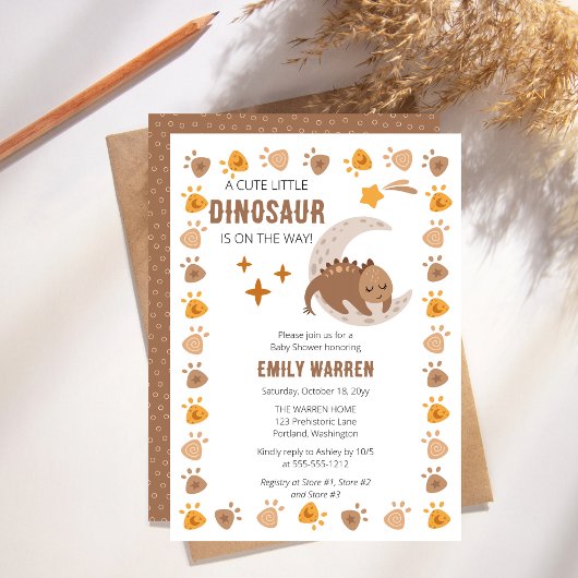 かわいい小さな恐竜が赤ちゃんのシャワーを途中にある 招待状
