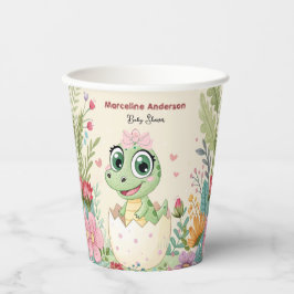 かわいい小さな恐竜が赤ちゃんのシャワーを途中にある 紙コップ