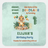 かわいい小さな恐竜の少年1st誕生日パーティー スクエアシール (正面)