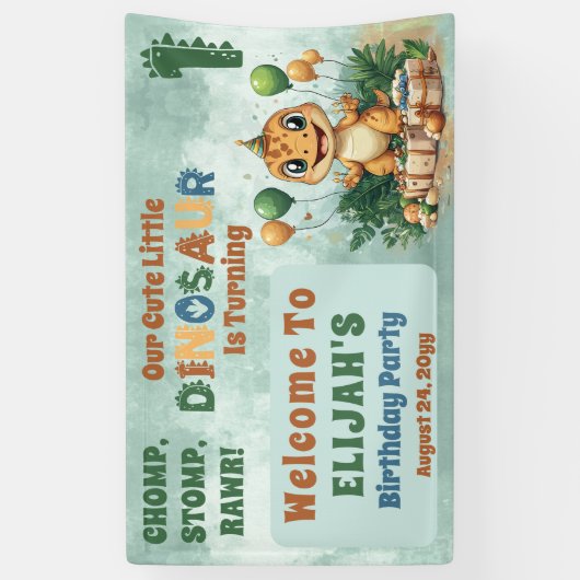 かわいい小さな恐竜の少年1st誕生日パーティー 横断幕 (縦)