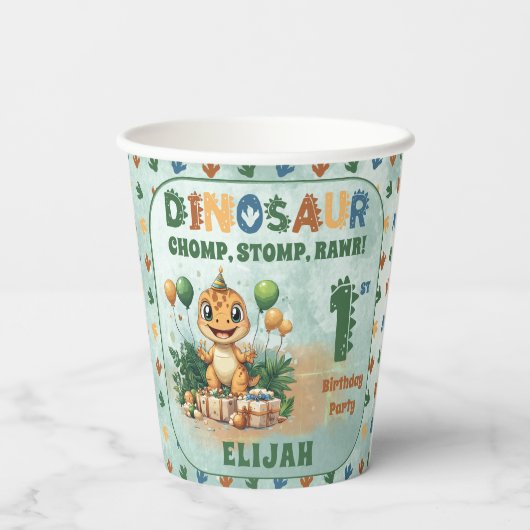 かわいい小さな恐竜の少年1st誕生日パーティー 紙コップ (裏面)