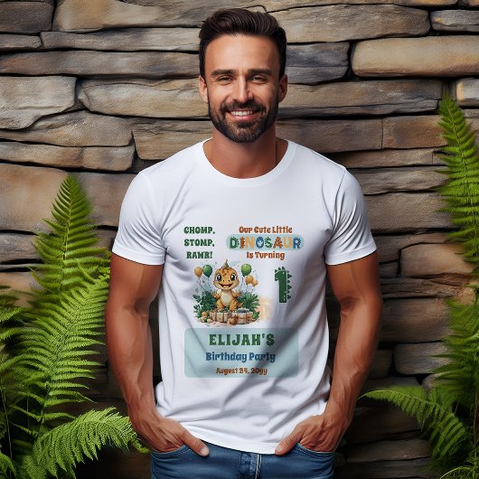 かわいい小さな恐竜の少年1st誕生日パーティー tシャツ