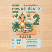 かわいい小さな恐竜の男の子2nd誕生日パーティー アクリル招待状 (正面)