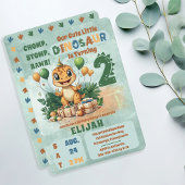 かわいい小さな恐竜の男の子2nd誕生日パーティー 招待状