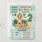 かわいい小さな恐竜の男の子2nd誕生日パーティー 招待状 (正面)