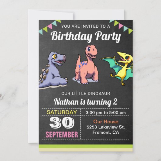 かわいい小さな恐竜の誕生日パーティーの招待状 招待状 (正面)