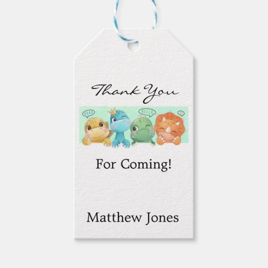 かわいい小さな恐竜の赤ちゃんシャワーありがとう ギフトタグ (正面)