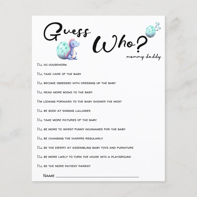 かわいい小さな恐竜の赤ちゃんシャワー誰がゲーム (正面)