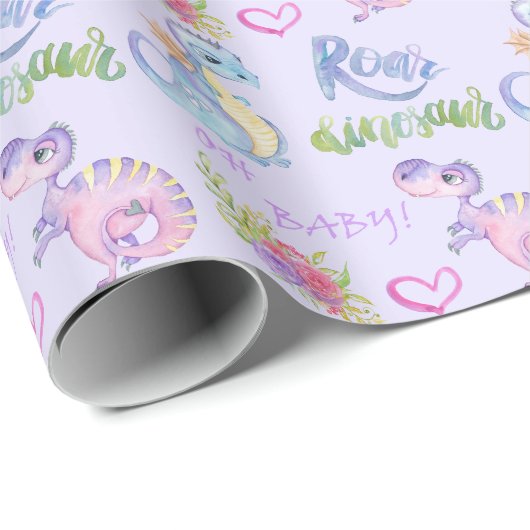 かわいい小さな恐竜の赤ちゃんシャワー ラッピングペーパー (ロールコーナー)