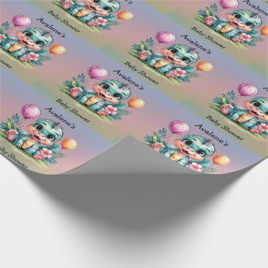 かわいい小さな恐竜の赤ちゃんシャワー ラッピングペーパー (角)