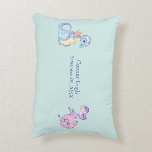 かわいい小さな恐竜パーソナライズされた アクセントクッション (裏面(縦))