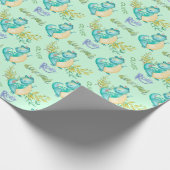 かわいい小さな恐竜パーソナライズされた ラッピングペーパー (角)