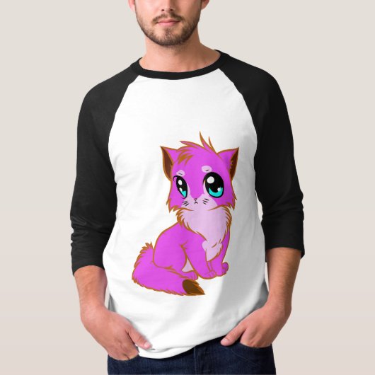 かわいい小さな明るい赤紫色、ピンクと茶色の子猫 Tシャツ (正面)