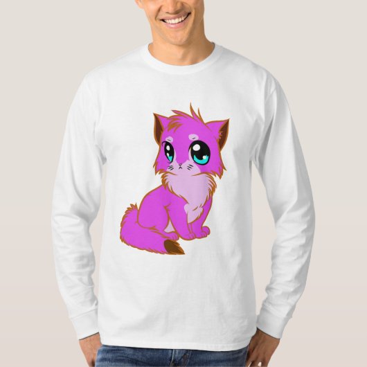 かわいい小さな明るい赤紫色、ピンクと茶色の子猫 Tシャツ (正面)