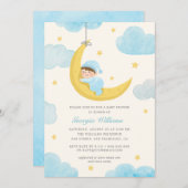 かわいい小さな星の月の水の色ベビーシャワー 招待状 (正面/裏面)