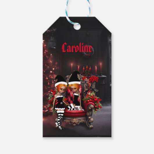 かわいい小さな暗い小妖精や小人。 ギフトタグ (正面)