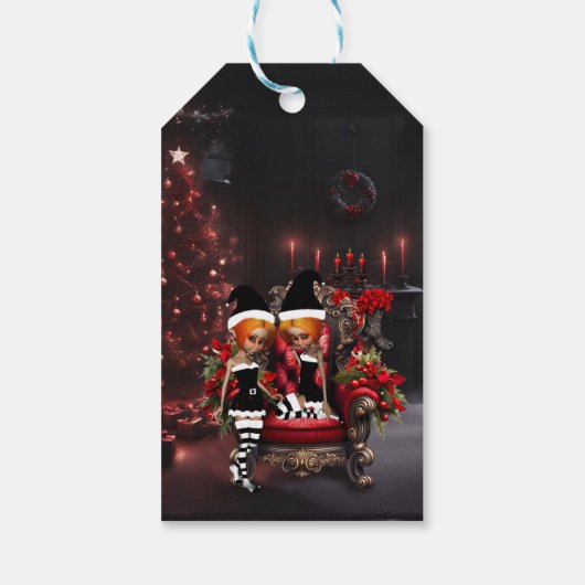 かわいい小さな暗い小妖精や小人。 ギフトタグ (裏面)