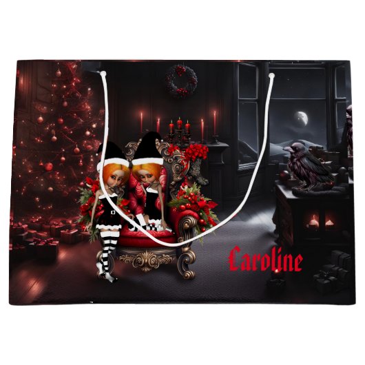 かわいい小さな暗い小妖精や小人。 ラージペーパーバッグ (正面)