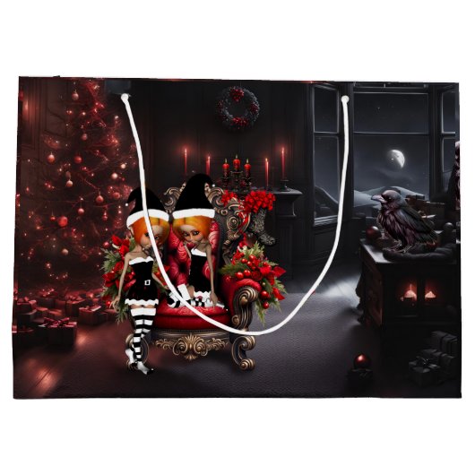 かわいい小さな暗い小妖精や小人。 ラージペーパーバッグ (裏面)