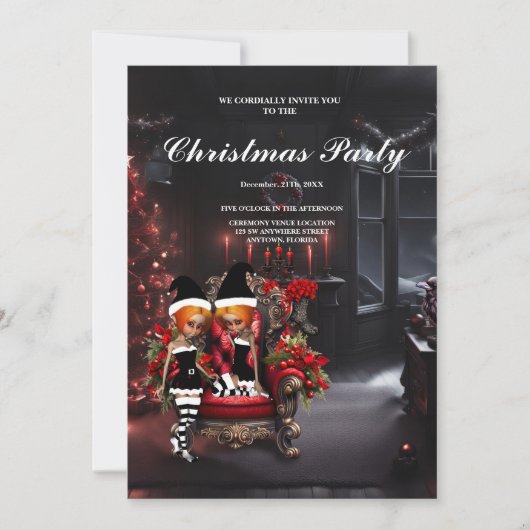 かわいい小さな暗い小妖精や小人。 招待状 (正面)