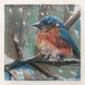 かわいい小さな東ブルーバードソングバード ガラスコースター (正面)