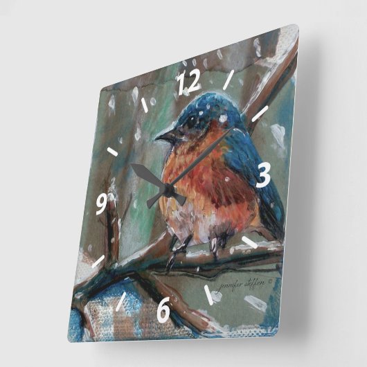 かわいい小さな東ブルーバードソングバード スクエア壁時計 (傾斜)