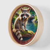 かわいい小さな森のラクーンin the Sun 壁時計 (傾斜)