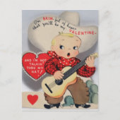 かわいい小さな歌うカウボーイヴィンテージバレンタイン ポストカード (正面)