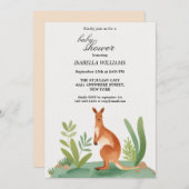 かわいい小さな水の色カンガルー赤ちゃんシャワー 招待状 (正面/裏面)