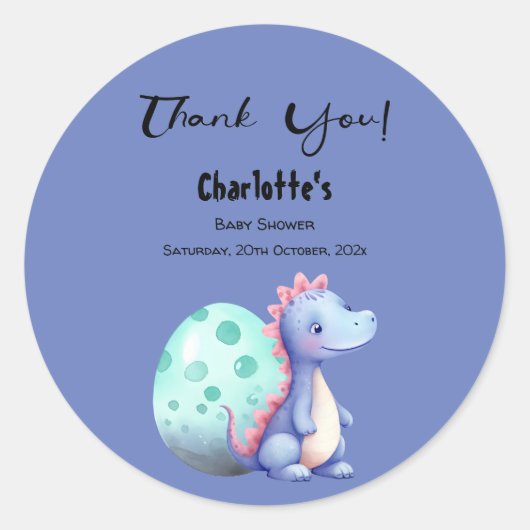 かわいい小さな水彩恐竜の赤ちゃんシャワー ラウンドシール (正面)