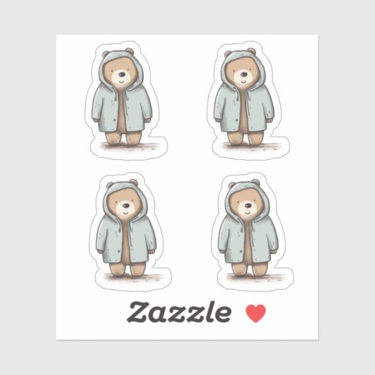 かわいい小さな水色クマ シール (シート)