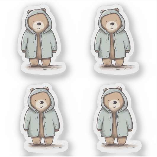 かわいい小さな水色クマ シール (正面)