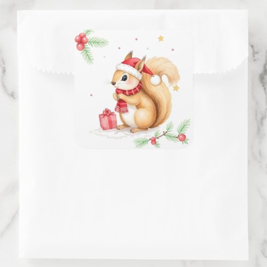 かわいい小さな水色クリスマスリス スクエアシール (バッグ)