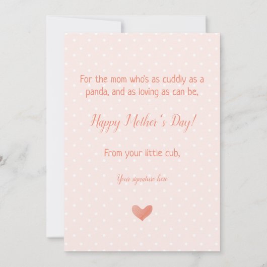 かわいい小さな水色パンダ愛マザーズのデイカード 招待状 (裏面)