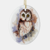 かわいい小さな水色フクロウ鳥自然アート セラミックオーナメント (右)