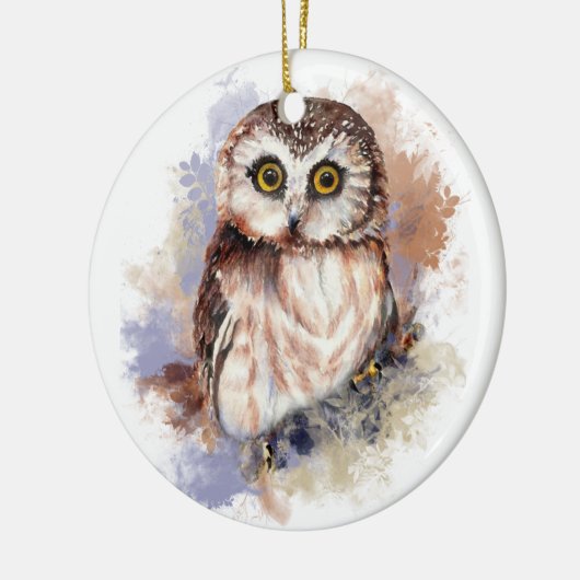 かわいい小さな水色フクロウ鳥自然アート セラミックオーナメント (左)