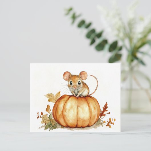 かわいい小さな水色マウスハロウィンカボチャ ポストカード (スタンド正面)