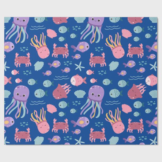かわいい小さな海フレンドのパターン ラッピングペーパー (フラット)