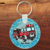 かわいい小さな消防車の消防士のキーホルダー キーホルダー (正面)