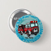 かわいい小さな消防車の消防士のピン 缶バッジ (正面&裏面)