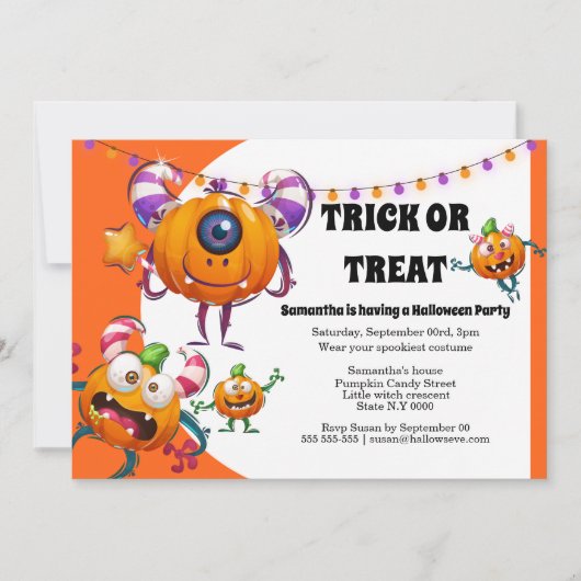 かわいい小さな漫画のモンスターズの子供のハローウィンパーティ 招待状 (正面)
