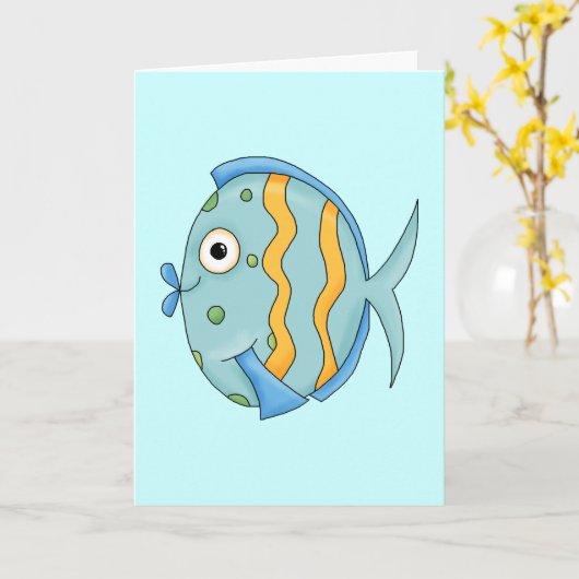 かわいい小さな熱帯海の魚の漫画のキャラクター カード (黄色い花)