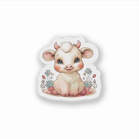 かわいい小さな牛 シール (正面)