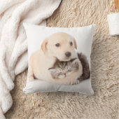 かわいい小さな猫が犬の手で眠る クッション (ブランケット)