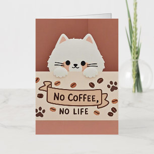 かわいい小さな猫の手のプリントとコーヒー豆 箔グリーティングカード