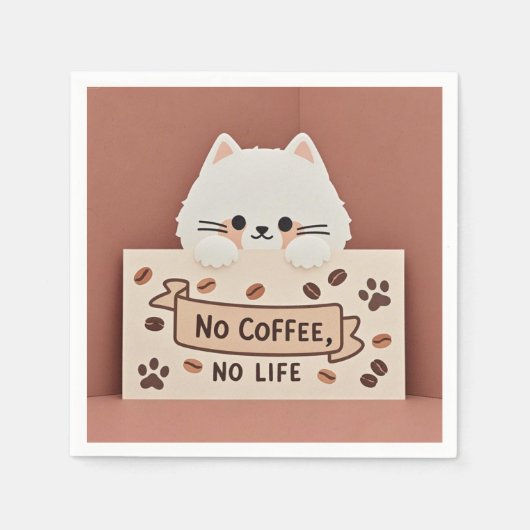 かわいい小さな猫の肉球の跡とコーヒー豆 スタンダードカクテルナプキン (正面)